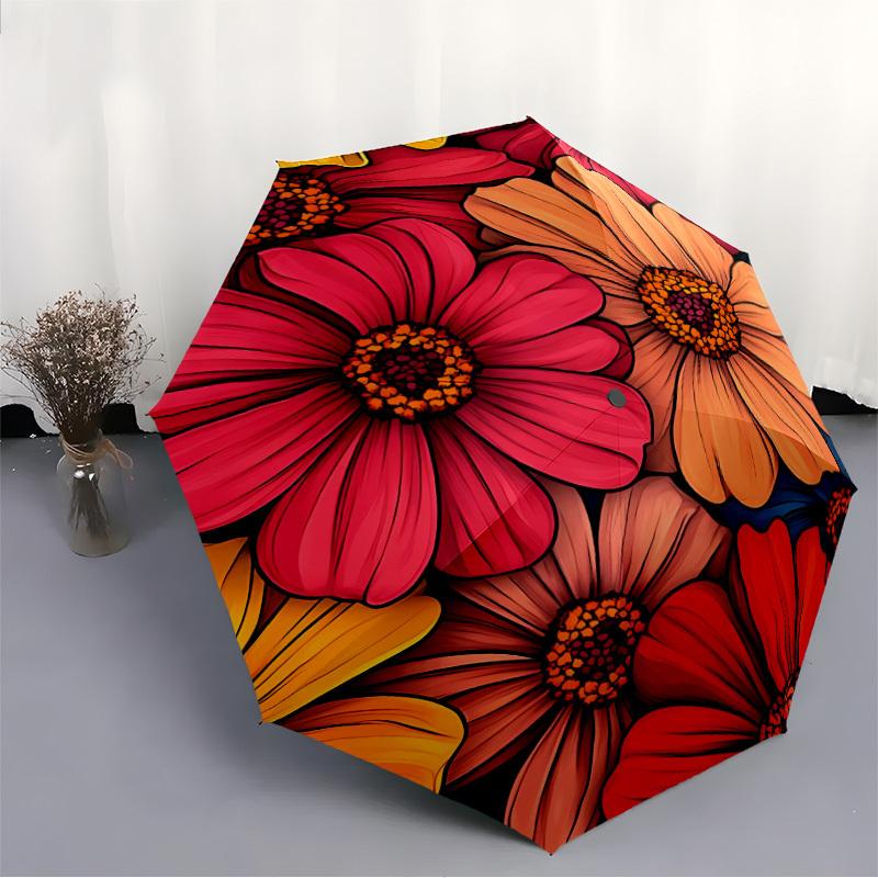 1pc Floral Pattern Automatic Open/close Folding Compact Umbrella, 8 Rib Sturdy Canopy, Lightweight Portable, Everyday Use, Gift,,103
