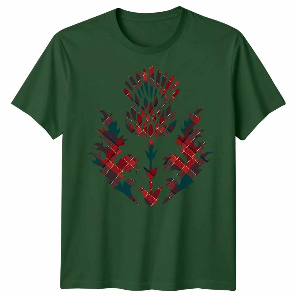 Scottish Tartan Unisex T Shirt Thistle Emblem Scotland Heritage Symbol Tee