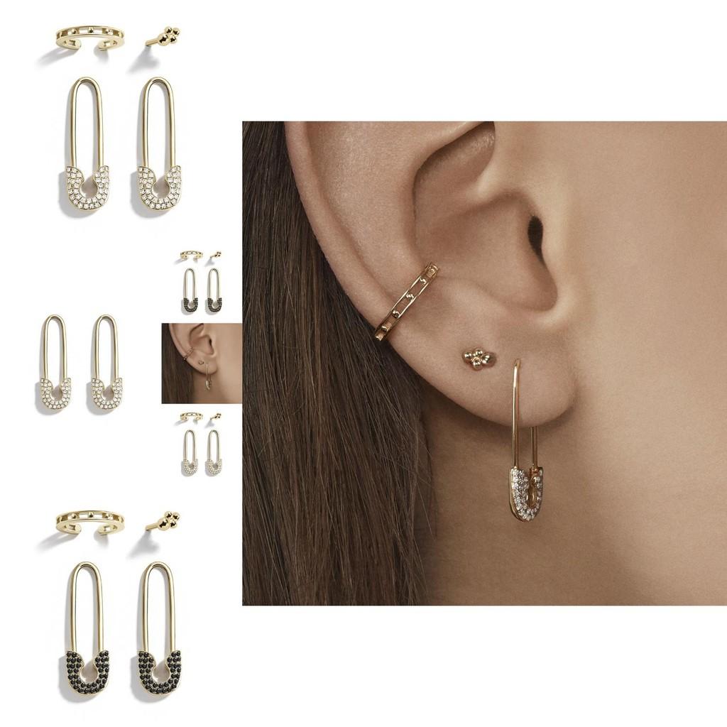 Trendy Rhinestone Stud Alloy Earring Set Elegant Four-piece Collection