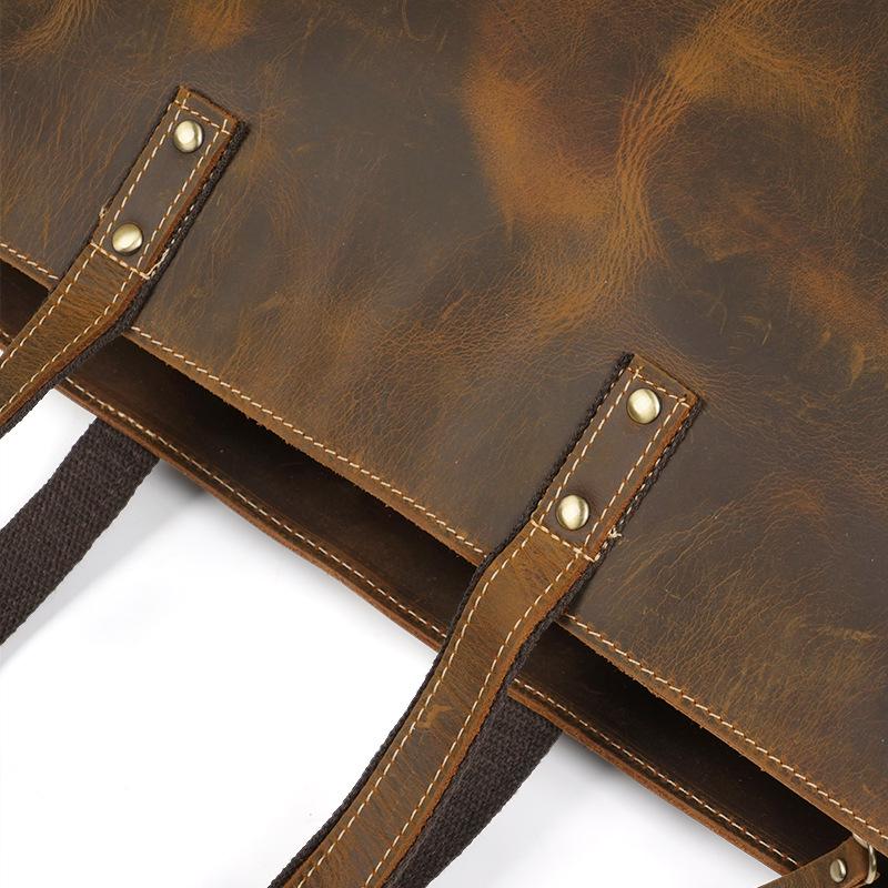 Vintage Unisex Crazy Horse Leather Tote Bag: Large Capacity, Fashionable Single Shoulder Cowhide Handbag