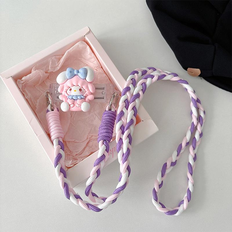 Cartoon Kt Cat Girl Heart Back Clip Diagonal Cross-Chain Braided Rope Mobile Phone Case Halter Neck Strap Mobile Phone Back Clip Anti-Fall