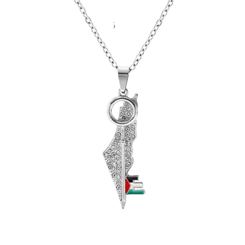 Zinklegierung Schlüsselform Karte Kristall Anhänger Halskette Naher Osten Geometrisch Personalisierter Anhänger Schmuck Minimalistische Accessoires