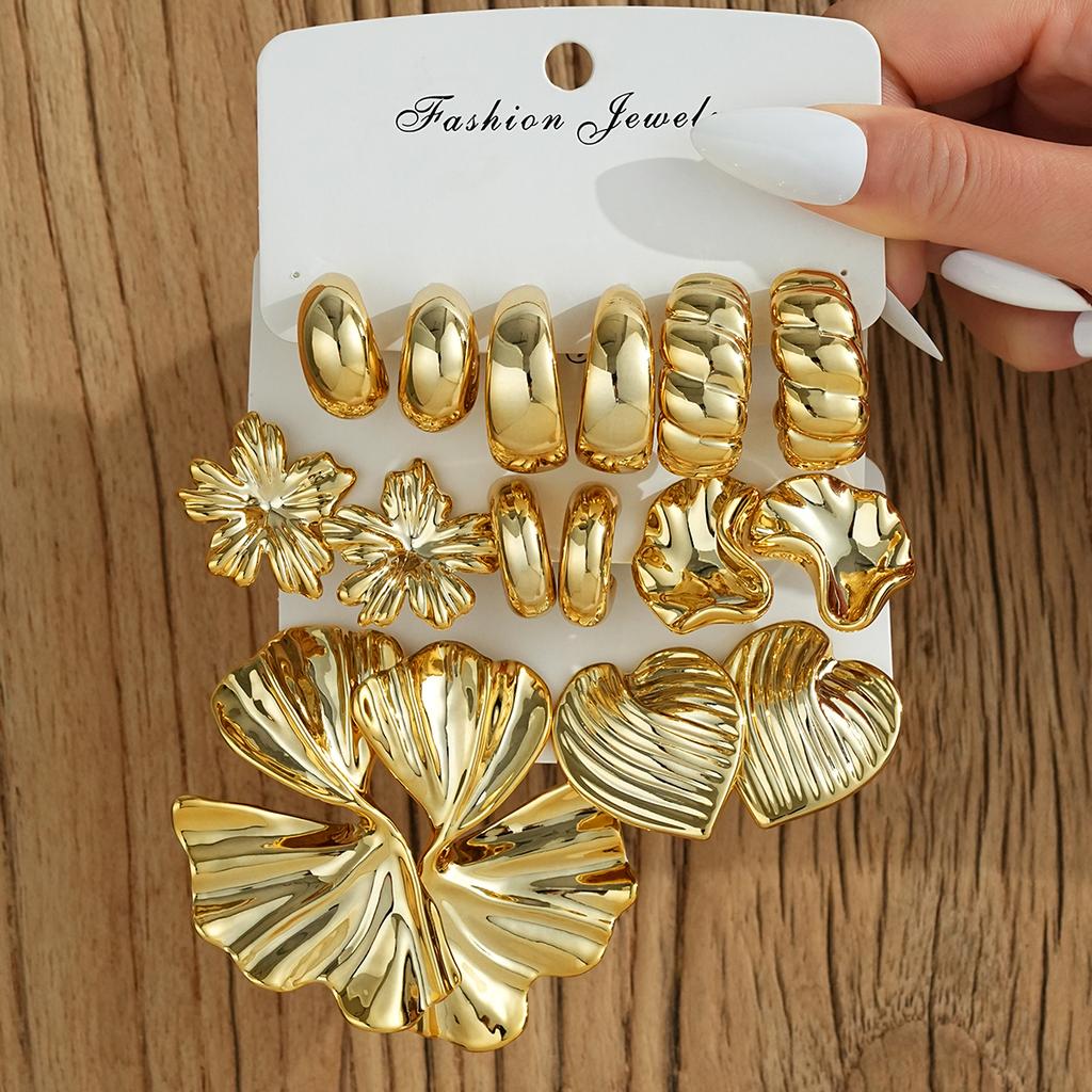 9Pairs Vintage Gold Color Earrings Set For Women Fashion Starfish Shell Hoop Stud Earrings Beach Party Daily Wear Jewelry Gifts