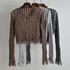 American Retro Sexy V Neck Pullover Fringed Sweater Women's Clothing Spring & Fall Lazy Sweater Long-Sleeved Versatile Top
