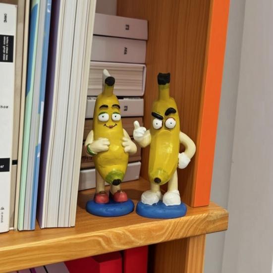 Mini Banana Figurine Ornament, Funny Banana Man Desktop Decoration with Happy And Angry Expressions, Resin Cute Collectible for Home Office Gift