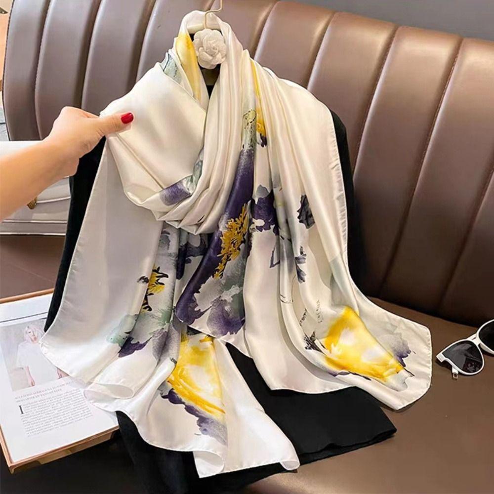 Large Luxury Silk Scarf Print Flower Headscarf Fashion Women Hijab Shawls  Headkerchief