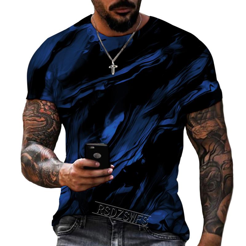 Blue And Black Color Mix And Match 3D Printing Men's Round Neck T-shirt Lycra Polyester Fabric Casual Brand Clothing Oversized