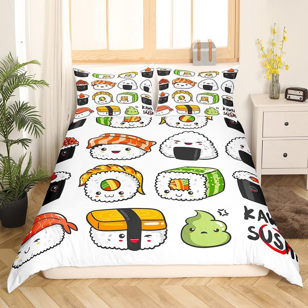 Three-Piece Catering Rice Ball Animation Digital Printing Quilt Pillowcase Bedding