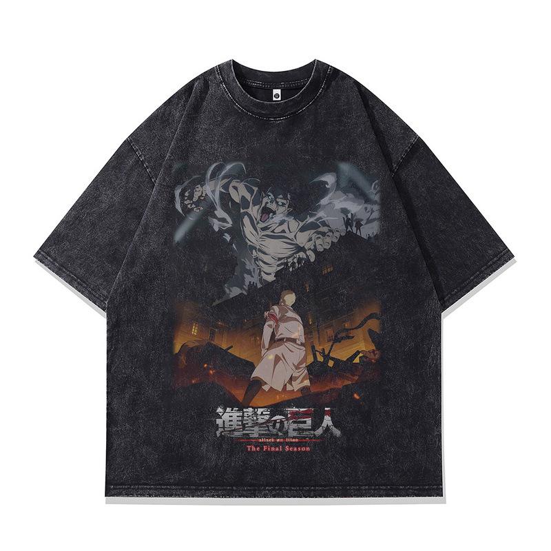 Men'S T-Shirt Couple Casual Dark Animation Digital Printing 230G Cotton Washed Short Sleeve T-Shirt Men'S