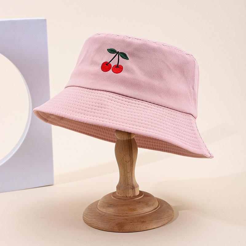 New embroidered fruit bucket hat female export double-sided can wear sunshade basin hat spot