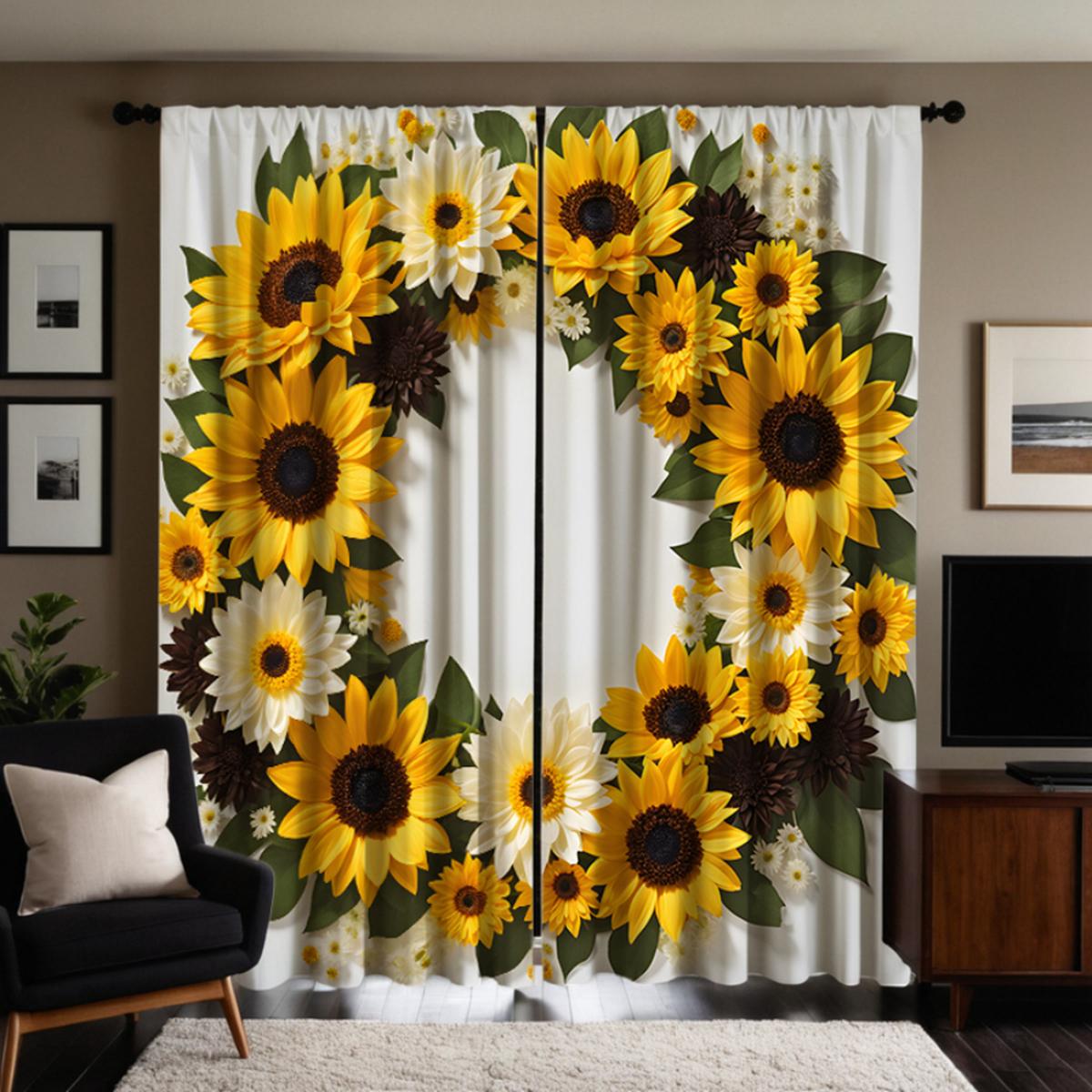 

2 шт. HD гирлянда подсолнухов декоративная занавеска Желтая завязка цифровая печать занавеска украшение дома стиль украшение гостиная W52H63inchW132H160cm