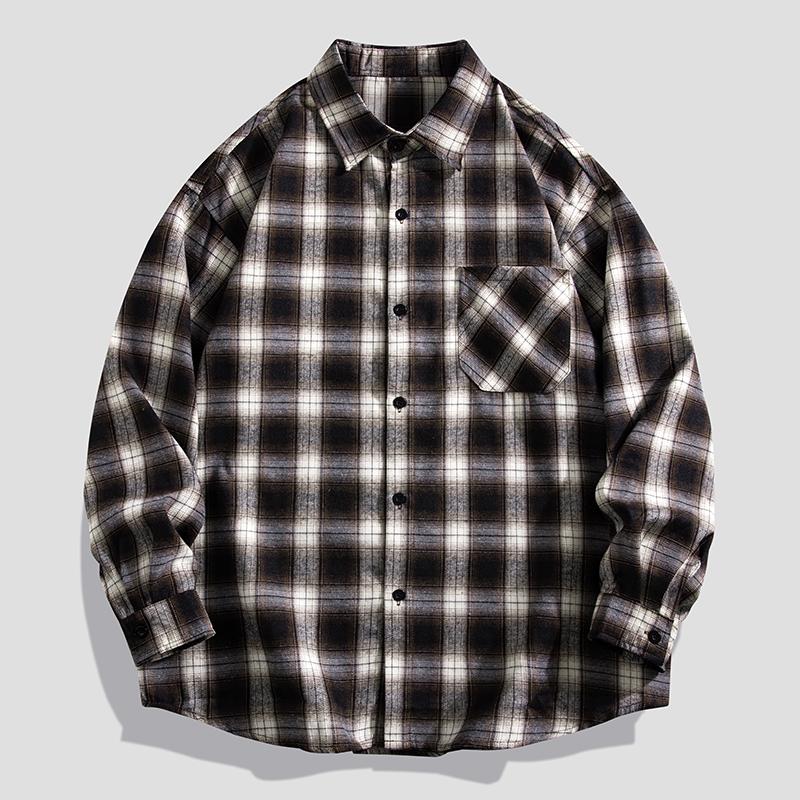 Spring Autumn Long Sleeves New Oversize Shirt For Men's Plaid Harajuku Clothing Casual Hawaiian Shirt