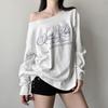 2025 Women's Summer One-Shoulder Loose T-Shirt with Letter Print