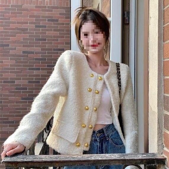 

Женское шикарное свободное двубортное джинсовое шерстяное пальто с длинным рукавом Осень/Зима 2025 для миниатюрных S (Recommended 43-49 kg)