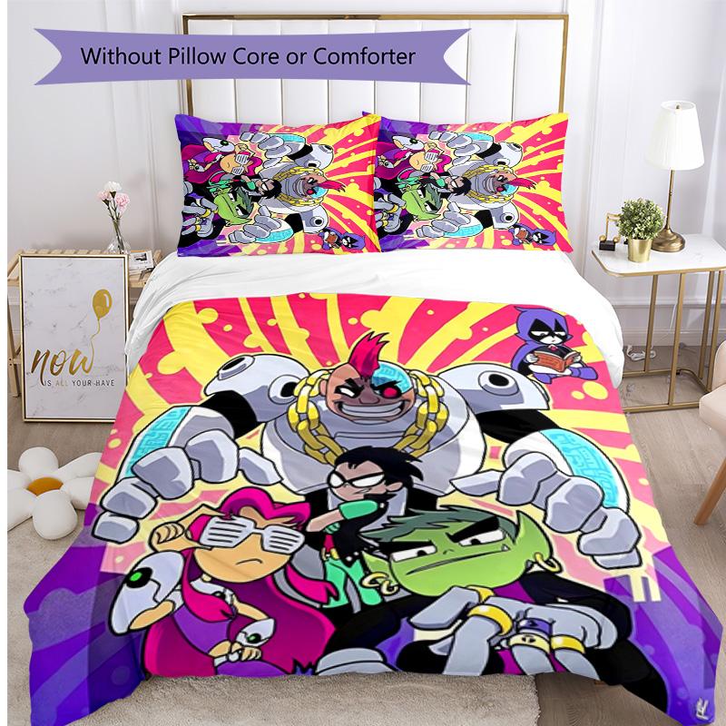 Teen Titans Pattern Printed 3PCS Bedding Set, Soft Skin-Friendly Washable Duvet Cover & Pillowcases Set