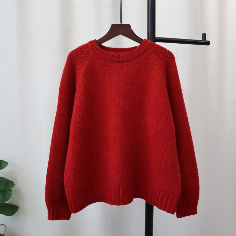 Autumn and winter new round neck loose lazy sweater pullover versatile soft waxy knitted sweater top women