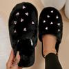 Fashion Fashion Heart Crystal Detor Fur Slippers Women Indoor Slip On Warm Plush Slippers Woman Winter Non Slip Light Cotton Slides Lady