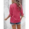 Women's Summer T-shirt Solid Color V-neck Puff Sleeve Hollow T-shirt