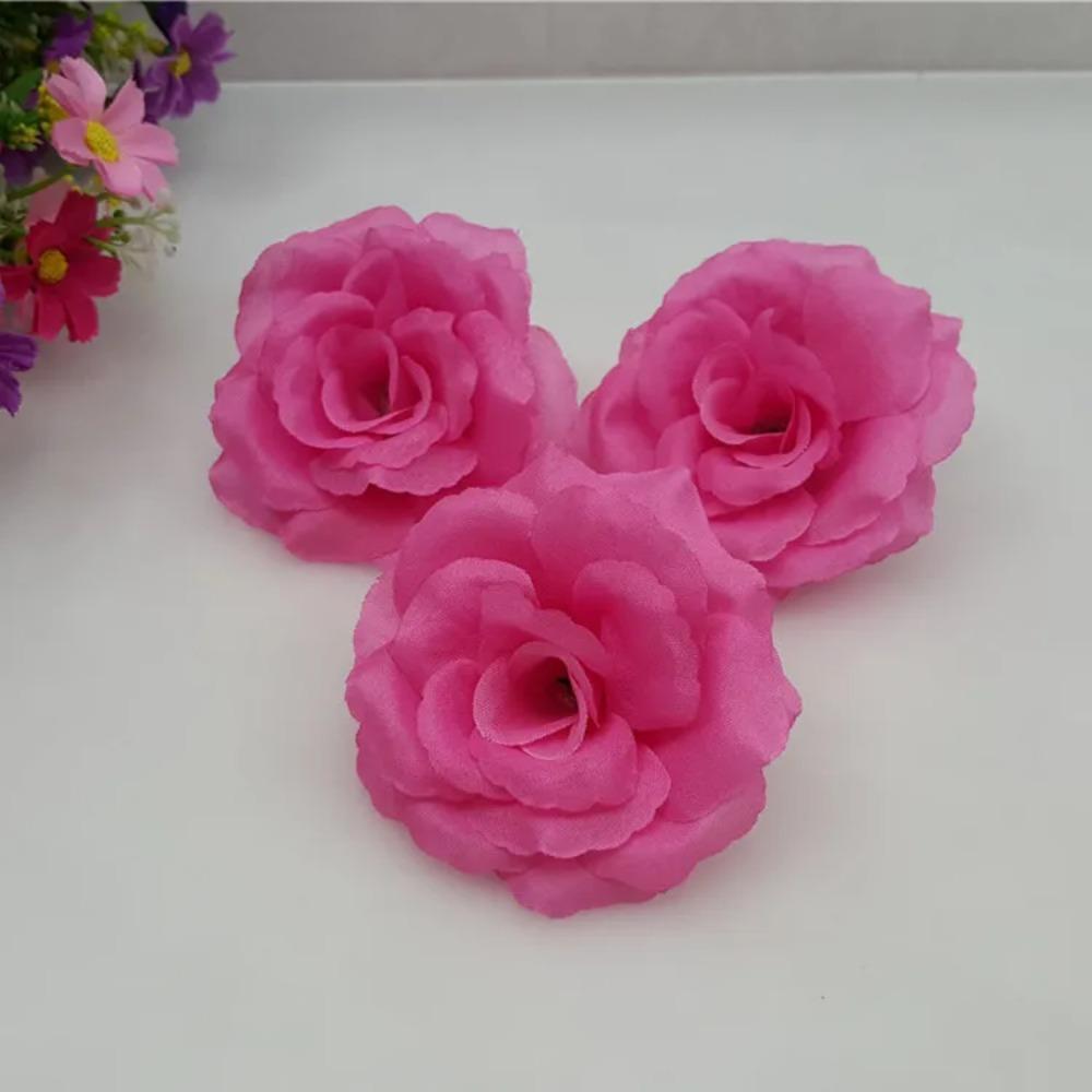 Can Mix Color 10PCS/Lot 8CM Yellow Artificial Rose Silk Flower Heads DIY Wedding Home Decoration Festive Party Supplies 17colors
