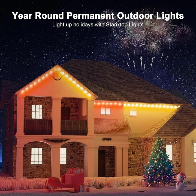 200ft 120leds Permanent Outdoor Light RGB Eaves Lights with App Control Remote Waterproof Led Lights for House Roof Garden Decor