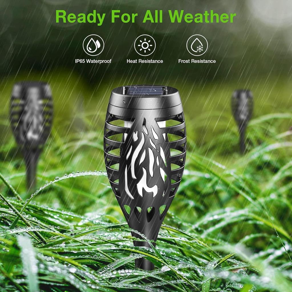 Solar Lights Outdoor: 10 Pack Solar Torch Lights Outdoor Flickering Flame for Halloween Decorations Outdoor - Waterproof Solar Garden Lights -