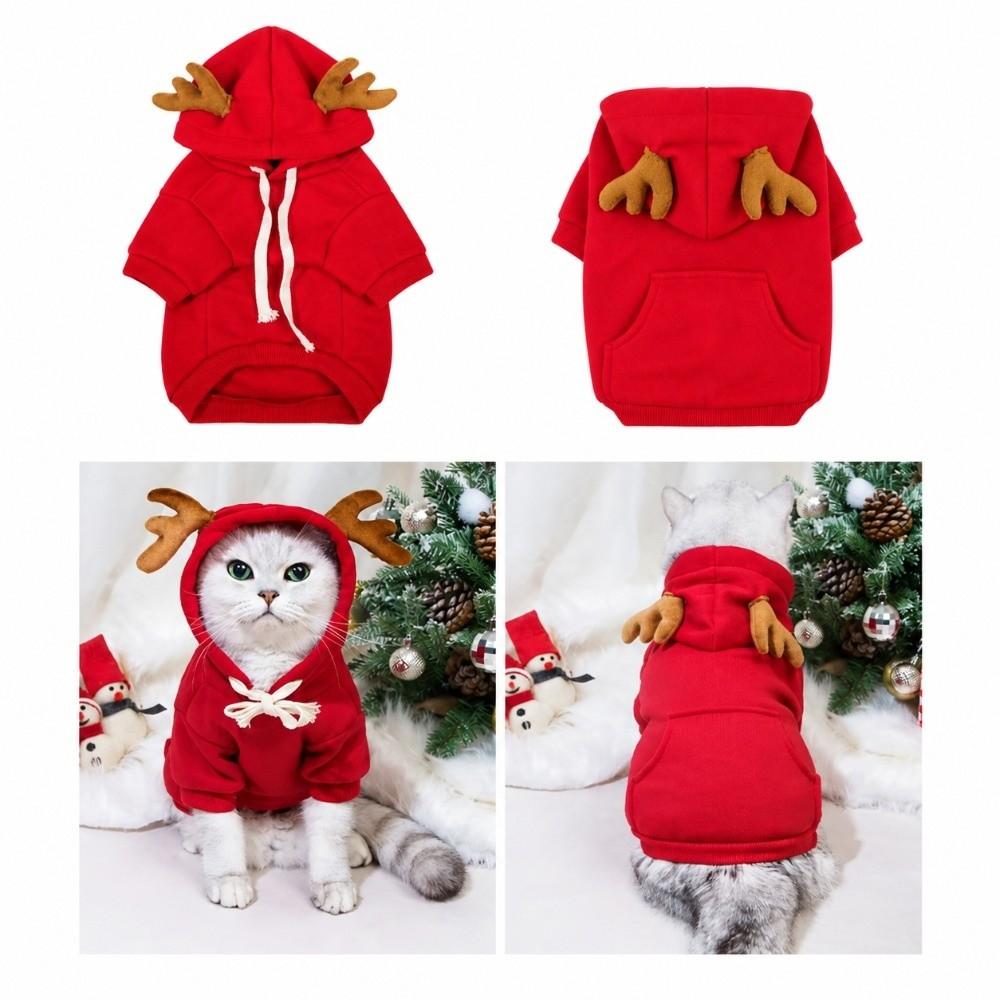 With Pockets Pet Elk Cosplay Costume Thickened Fleece Lining Cat Christmas Costume for Dog Cat