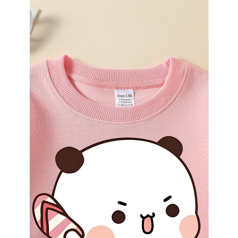 European sizes Kids' Crewneck Sweatshirt Cute Panda Holding Candy Stripe , Sportswear And Casual Wear, Soft And Comfortable
