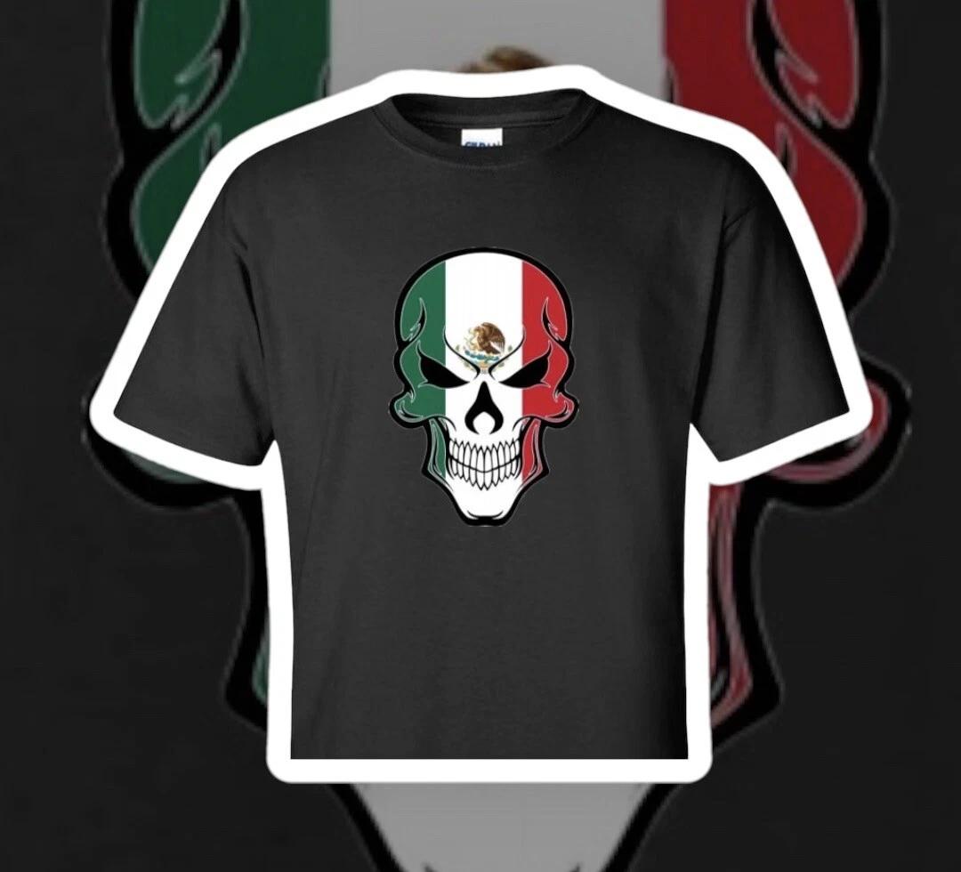 

Mexican Flag Skull unisex T-Shirt 100% Cotton Premium Tee S,M,L,XL,XXL L