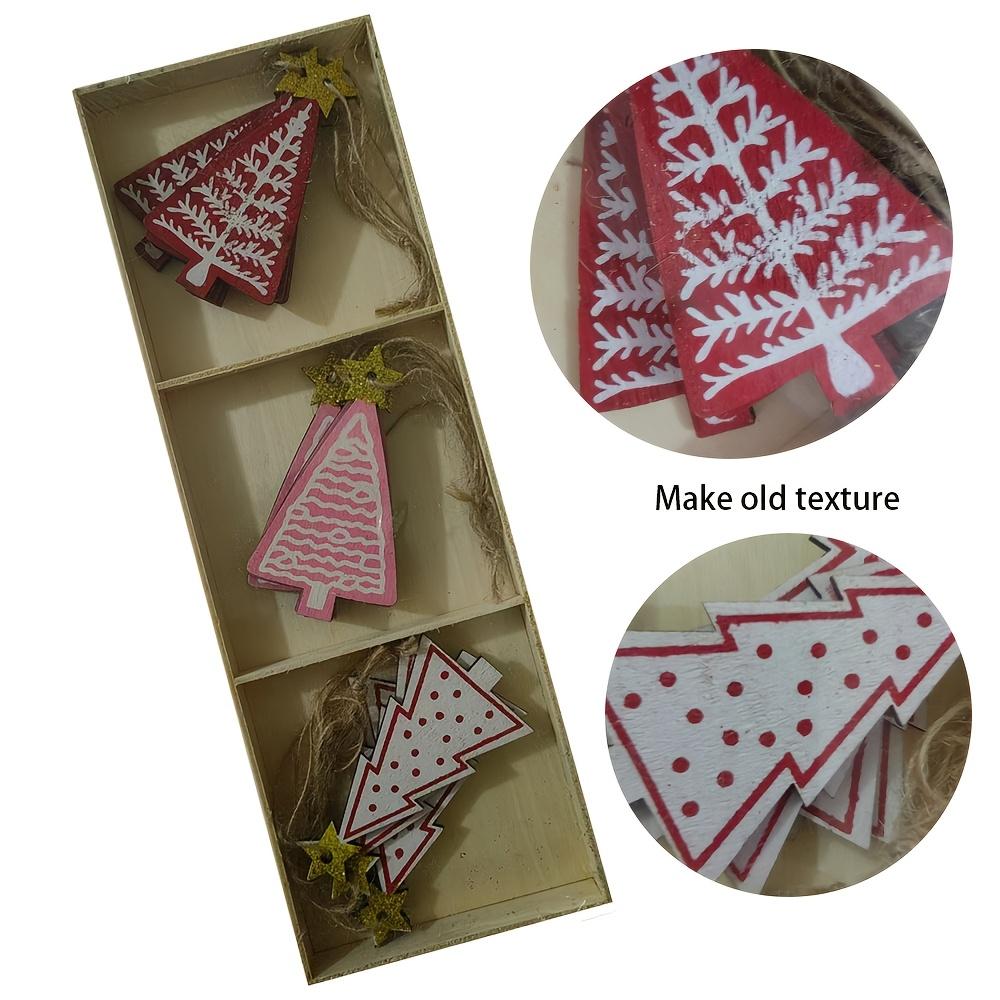 12pcs Christmas Tree Ornaments Set,Contemporary Style Wooden Hanging Decorations,Adjustable Festive Pendants,with No Feathers,for Home,Holiday Decor,