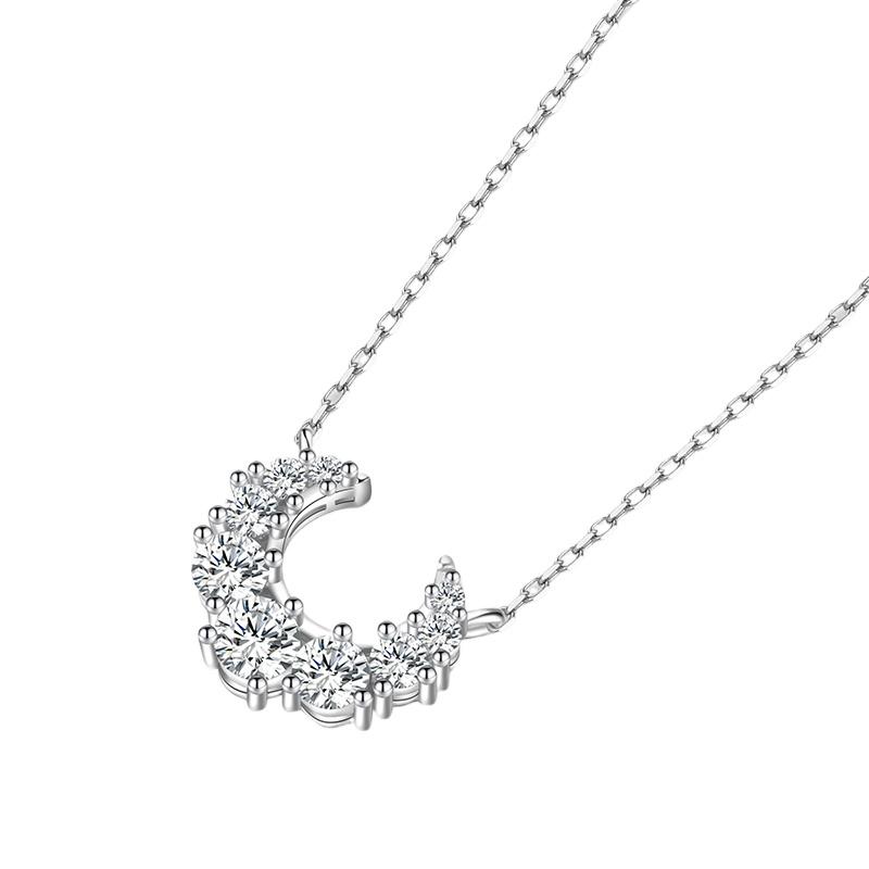 

Full Moissanite Necklace for Women Pure Silver Moon Design Laboratory Diamond Pendant Fashion Luxury Jewelry 45cm&Total-0.66CT