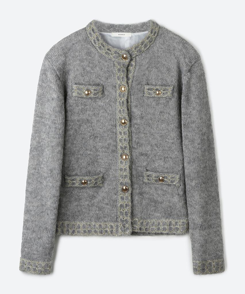 Moonsun Unisex, Mohair Tweed Cardigan Jacket / Melange Gray