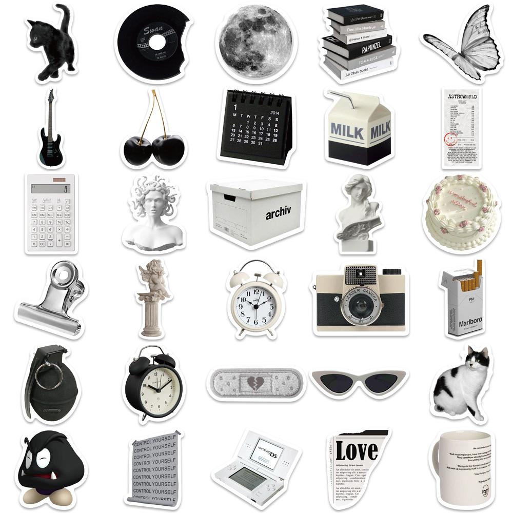 61 Black and White Simple Style Graffiti Stickers Decorate Suitcase Pen Guitar Notebook Waterproof Explosive