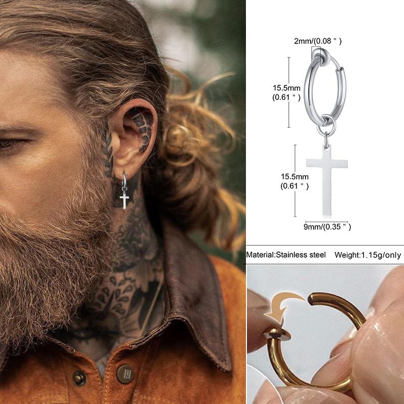 Stainless Steel Earring with Cross Charm for Guys Men's Zircon