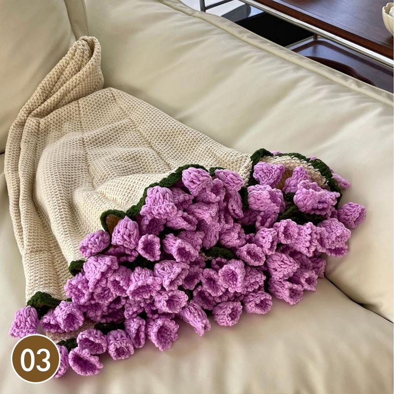 80Cm Finished Crocheted Rose Bouquet Blanket Handmade Knitted Flower Bouquet Blankets Home Decor Bed Sofa Throw Blanket Gift