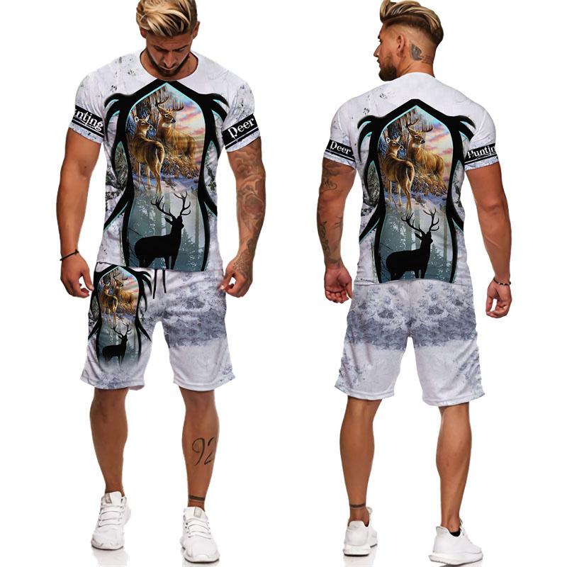 Camo Animal Deer Hunting 3D Print Tees/Shorts/Sets Men's Harajuku T-Shirt Outdoor Sportswear Suits Casual Jogger 2 Piece Outfits