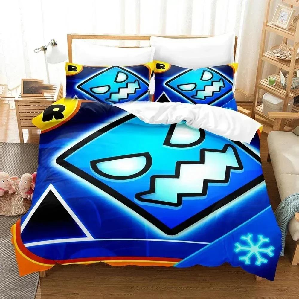 3D Game Geometry Dash Bedding Set Printed With Pillowcase Bed Duvet Cover Soft Queen King Size Bedclothes Home Boys Girls Adults