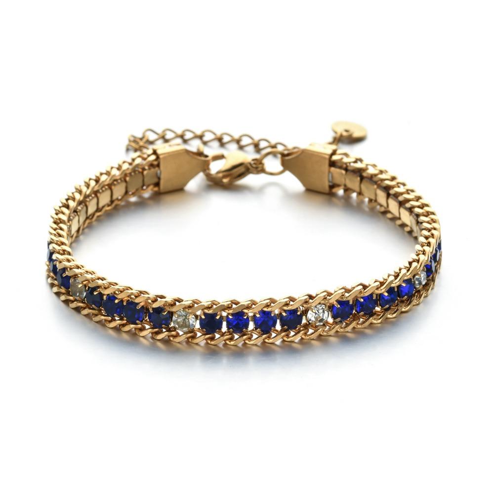 Luxury Iced Out Chain Bracelet Gold Color Shiny Rhinestone Bangle  Jewelry Gifts