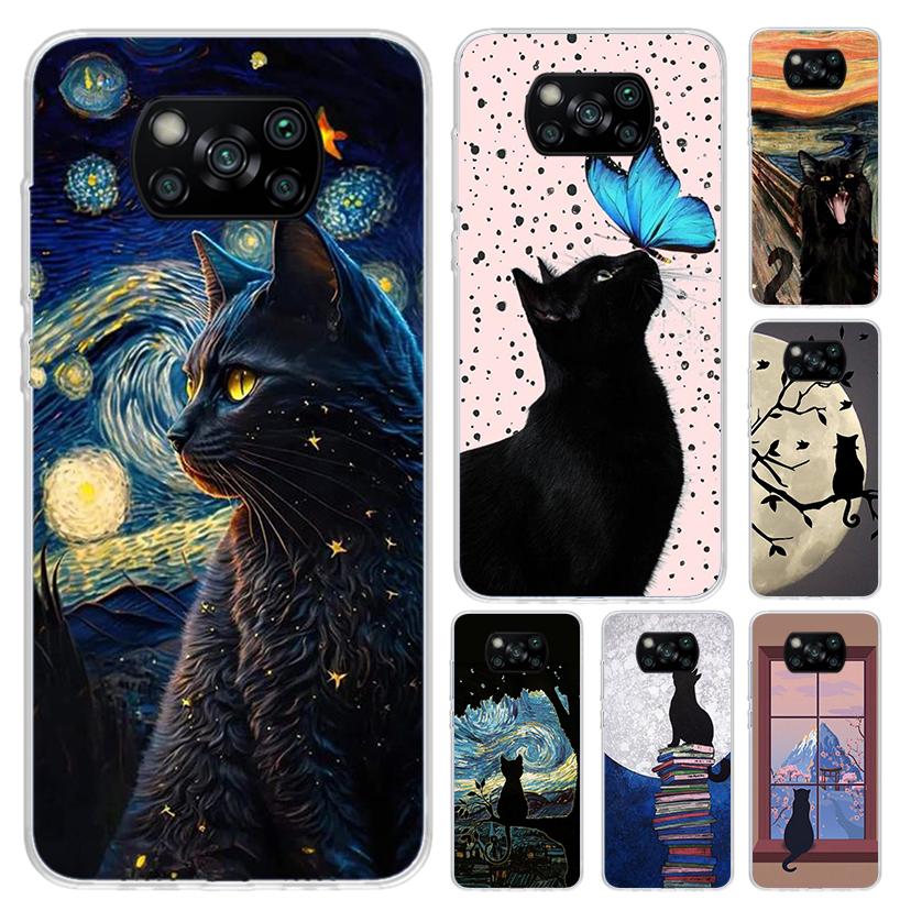 Black Cat Cartoon Cute Phone Case for Xiaomi Poco X5 X6 X7 Pro F7 Ultra M7 Redmi 15 15C 13 13C 12 12C 10 10A 10C 9 9A 9C 9T Shel