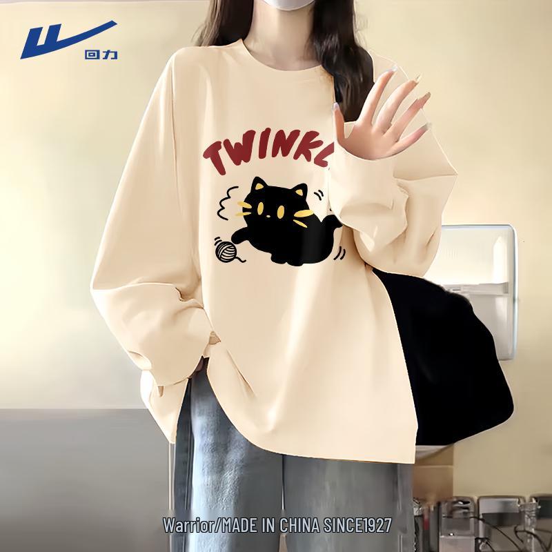 Huili Women s Loose Fit Cotton Long-Sleeve T-Shirt with Cat Print XL