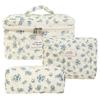 Hand-held makeup bag large capacity small floral storage bag portable quilted cotton fabric cute flowers travel bag