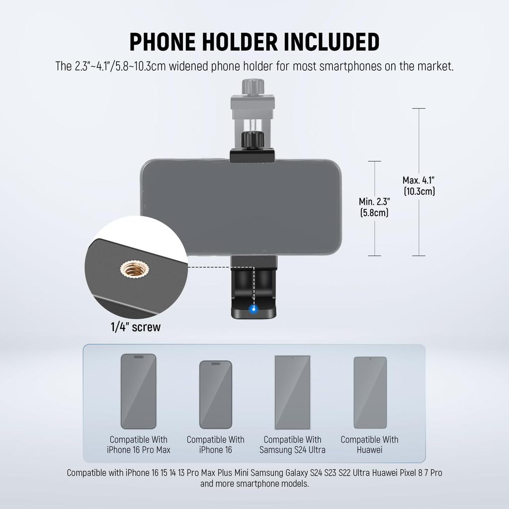 NEEWER BASICS Smartphone Tripod Camera Tripod 167cm Metal Portable with Remote Control Smartphone Holder Smartphone Holder Mount for Video TS03 &