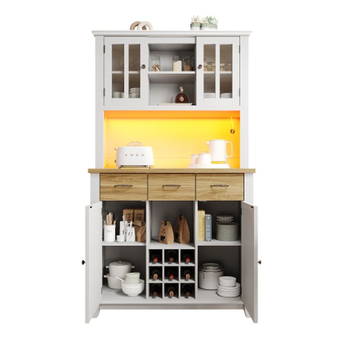 Buffet De Cuisine - MUVOE - 106x40x179,5 Cm - Éclairage LED - 6 Étagères - Protection Anti-basculement