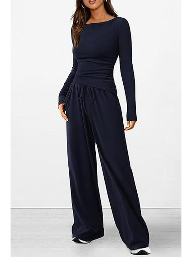 Asymmetrisches Langarm-T-Shirt & Weitbein-Hosen-Set - Herbstkollektion 2025