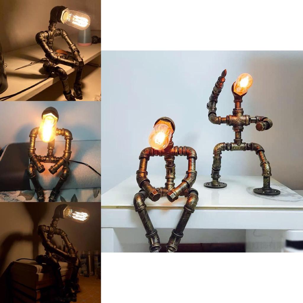 Vintage Industrial Style Water Pipe Robot Table Lamp Perfect For Coffee Bars And Desks