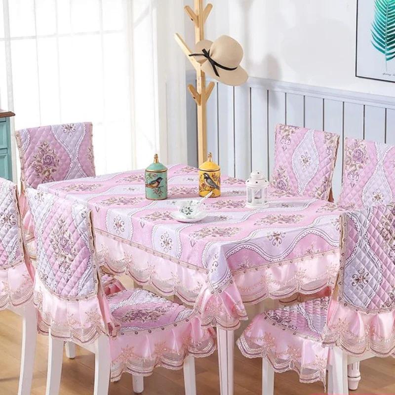 Lace Solid Color Chair Cover European Style Dining Table and Stool Cover Household Dining Table Cloth, Chair Backrest Cloth