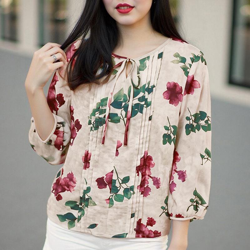 

ZANZEA Женская повседневная блузка свободного кроя с цветочным принтом и рукавом 3/4 5XL красный