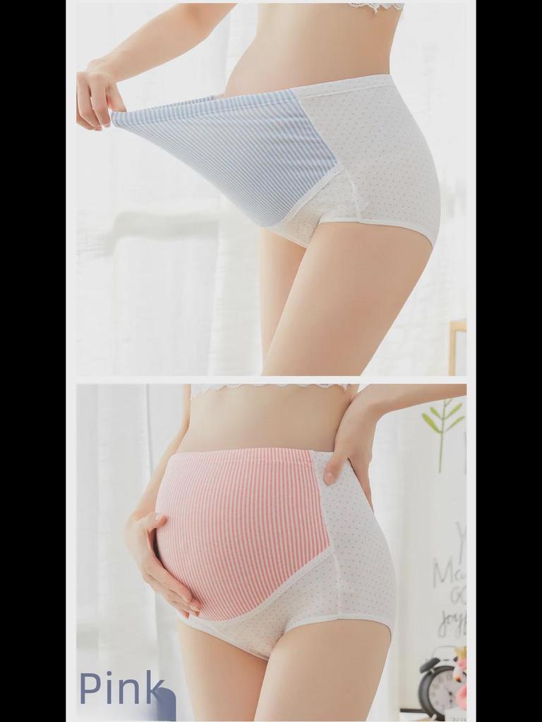 Breathable High Waist Striped Polka Dot Maternity Underwear with Adjustable Belly Support