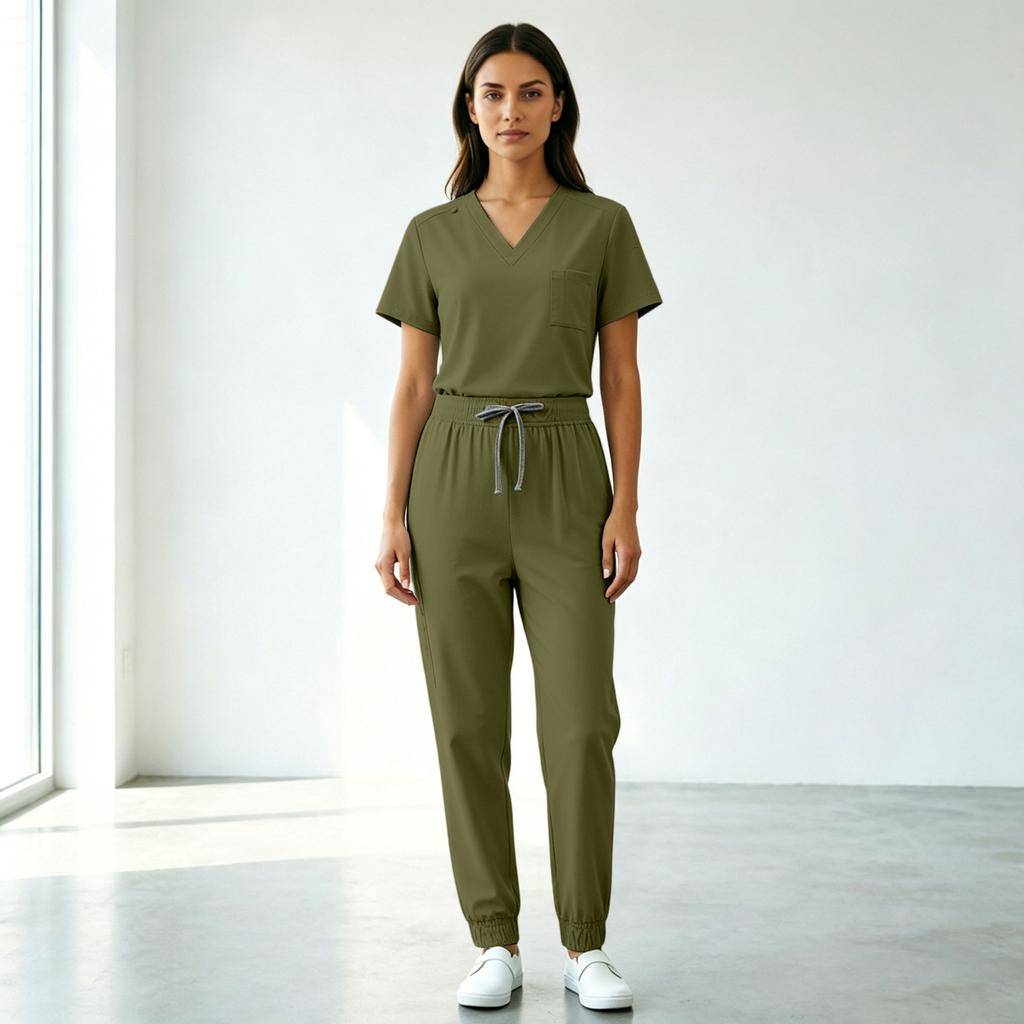 Women's Uniform Scrub Set - Quick-Dry V-Neck Short Sleeve Top with Pockets and Long Pants, Color