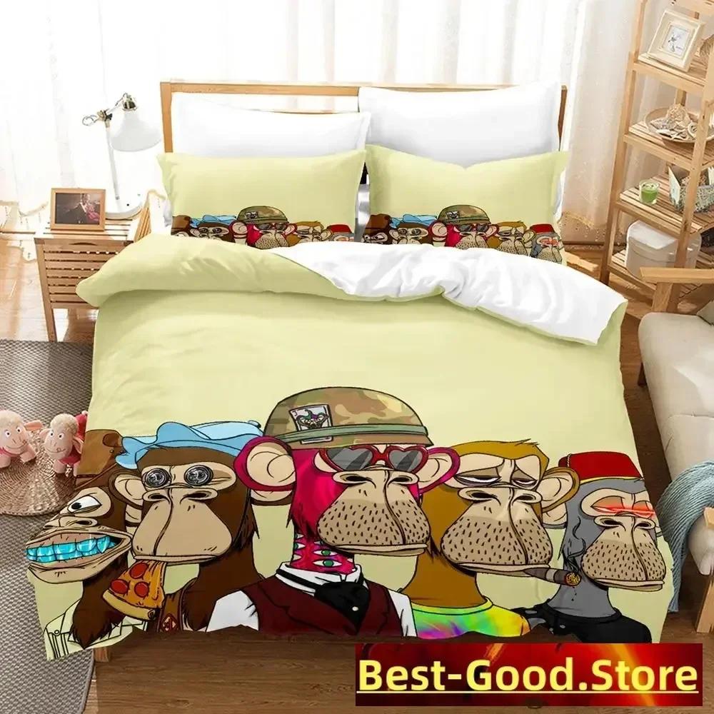 

Bored Ape Yacht Club BYAC NFT Bedding Set Printed With Pillowcase Bed Duvet Cover Soft Single Double Queen Super King Size EU Single(135*200cm)3pcs