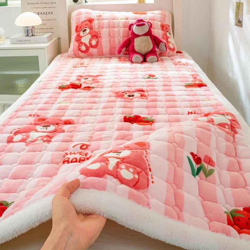 Autumn and winter milk velvet mattress cushion plus velvet mattress pad mattress pad household coral velvet thick warm1pcs